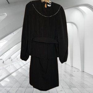 Two piece black ladies dress with rhinestone neck